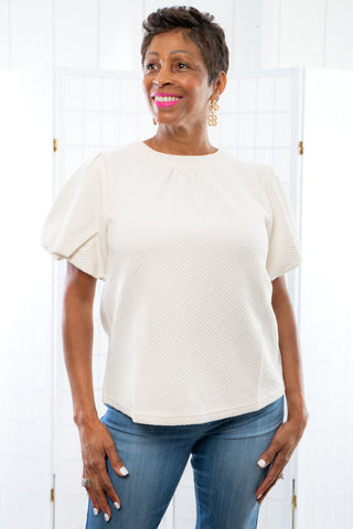 Easy Choice Textured Cream Bubble Sleeve Top-Tops-Voy-L. Mae Boutique & Wild Mabel Clothing