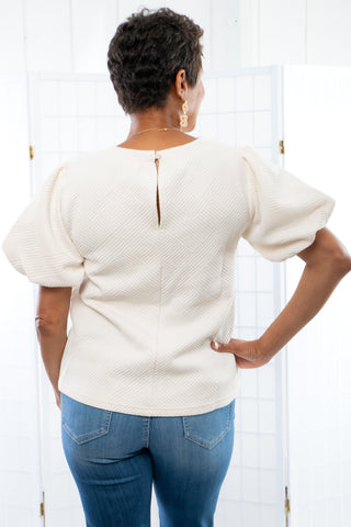 Easy Choice Textured Cream Bubble Sleeve Top-Tops-Voy-L. Mae Boutique & Wild Mabel Clothing