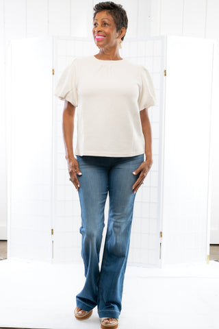 Easy Choice Textured Cream Bubble Sleeve Top-Tops-Voy-L. Mae Boutique & Wild Mabel Clothing