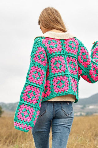 Easy Days Floral Square Crochet Open Knit Cardigan-Tops-Davi & Dani-L. Mae Boutique & Wild Mabel Clothing