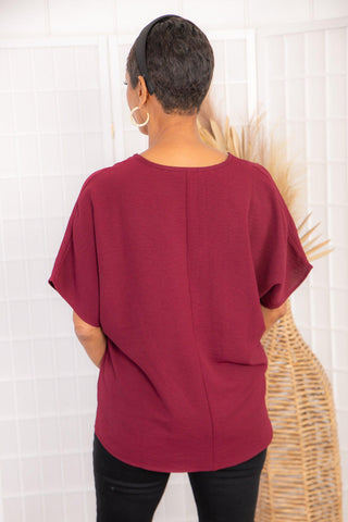 Easy Feeling Garnet V-Neck Top-Tops-Entro-L. Mae Boutique & Wild Mabel Clothing