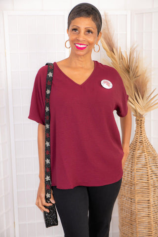 Easy Feeling Garnet V-Neck Top-Tops-Entro-L. Mae Boutique & Wild Mabel Clothing