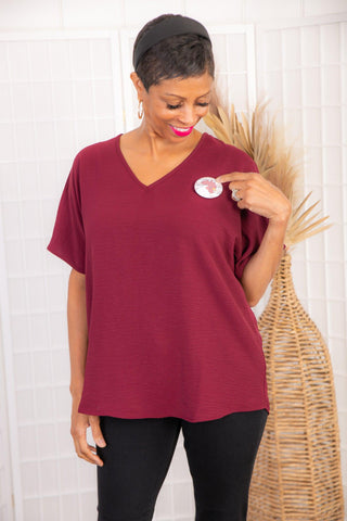 Easy Feeling Garnet V-Neck Top-Tops-Entro-L. Mae Boutique & Wild Mabel Clothing