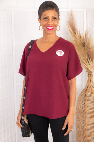 Easy Feeling Garnet V-Neck Top-Tops-Entro-L. Mae Boutique & Wild Mabel Clothing