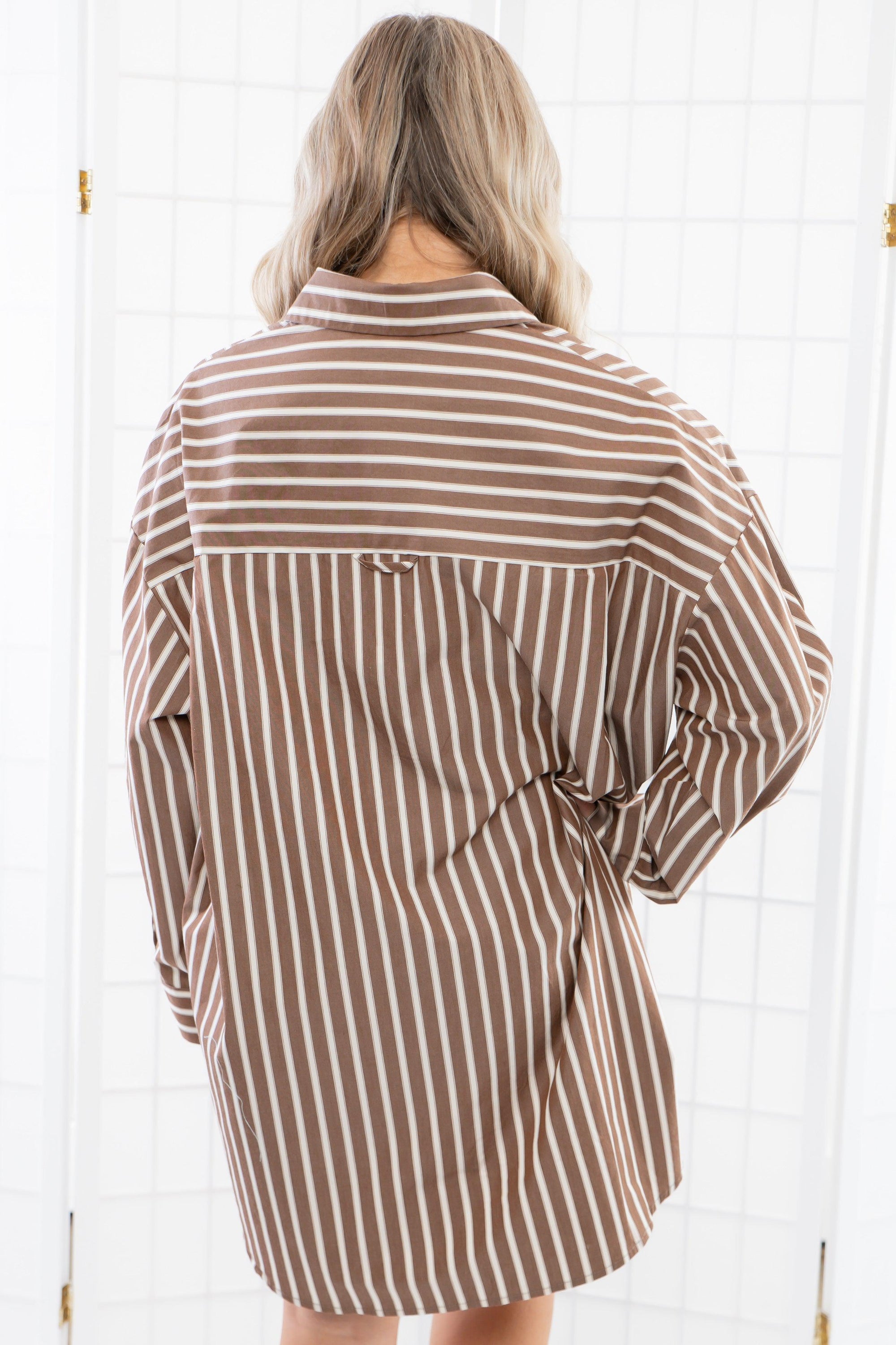 Easy Stripes Brown Oversized Shirt Dress-Dresses-Klesis-L. Mae Boutique &amp; Wild Mabel Clothing