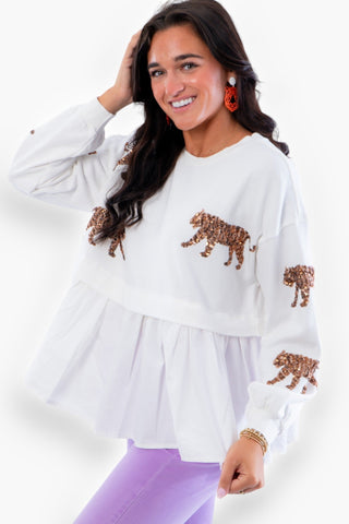 Easy Tiger Sequin Pleated Sweatshirt-Tops-Blue B-L. Mae Boutique & Wild Mabel Clothing