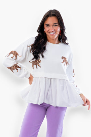 Easy Tiger Sequin Pleated Sweatshirt-Tops-Blue B-L. Mae Boutique & Wild Mabel Clothing