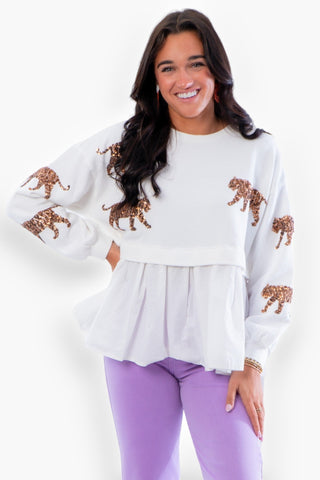 Easy Tiger Sequin Pleated Sweatshirt-Tops-Blue B-L. Mae Boutique & Wild Mabel Clothing