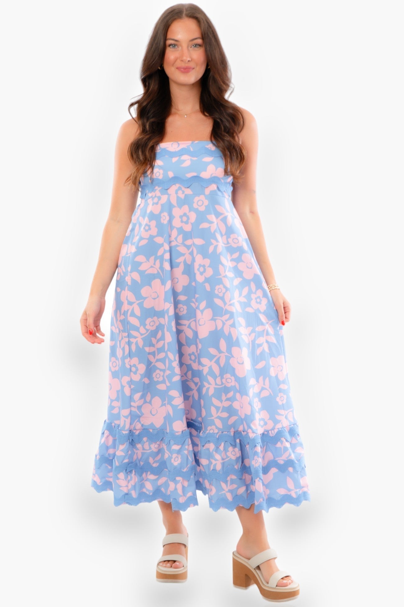 Easy on the Eyes Ric Rac Floral Maxi Dress-Dresses-Little Trendy-L. Mae Boutique & Wild Mabel Clothing