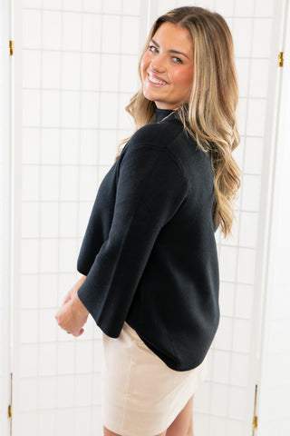 Easy to Love Black Mock Neck Bell Sleeve Sweater-Tops-Fate-L. Mae Boutique & Wild Mabel Clothing