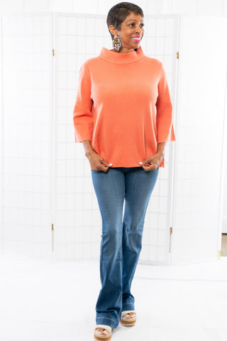 Easy to Love Orange Mock Neck Bell Sleeve Sweater-Fate-L. Mae Boutique