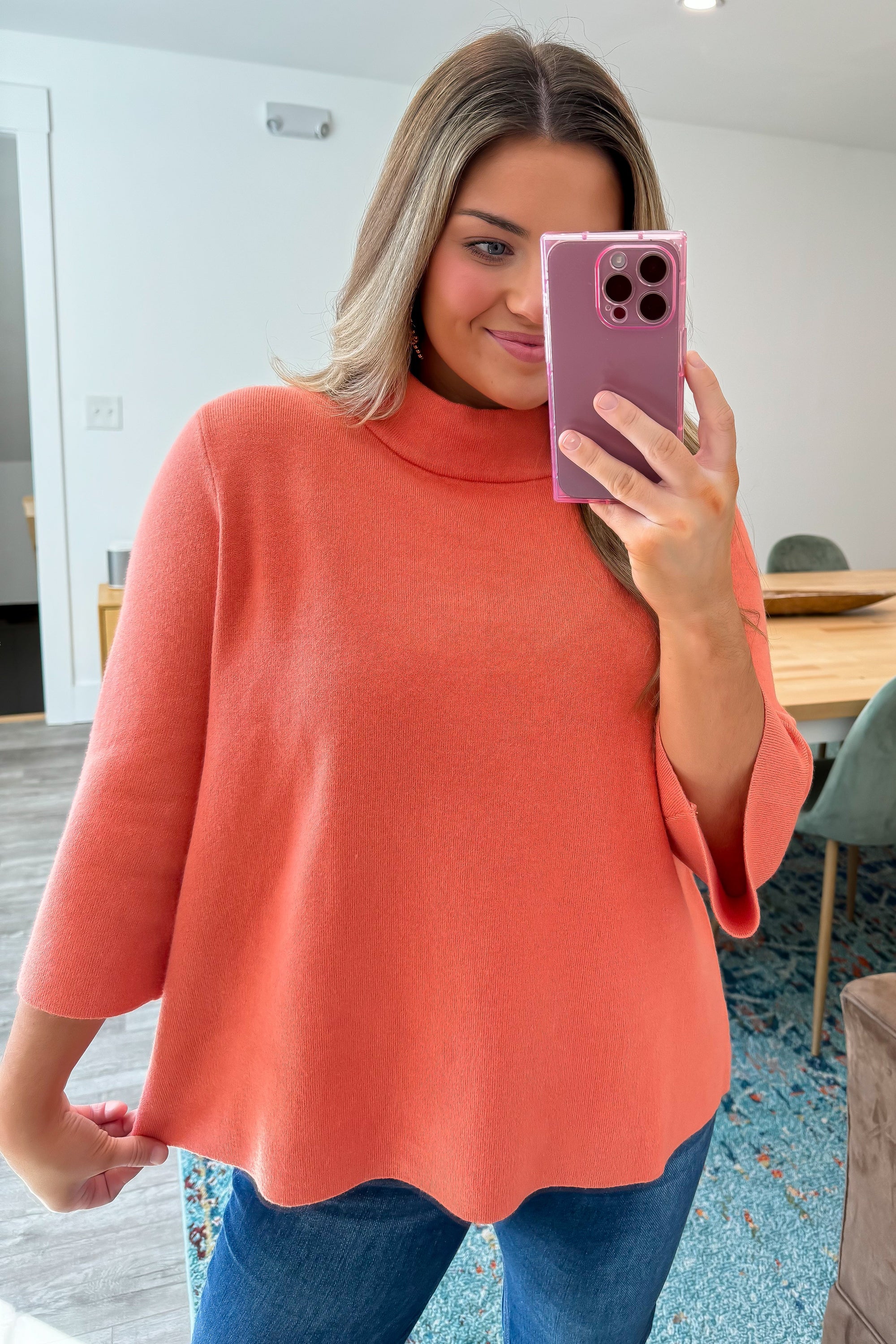 Easy to Love Orange Mock Neck Bell Sleeve Sweater-Tops-Fate-L. Mae Boutique &amp; Wild Mabel Clothing