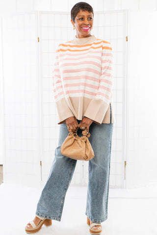 Easy to Love Taupe Brown Striped Sweater-Fate-L. Mae Boutique