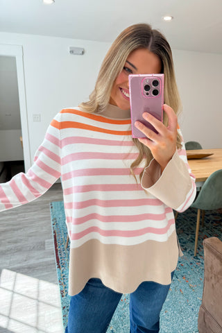 Easy to Love Taupe Brown Striped Sweater-Tops-Fate-L. Mae Boutique & Wild Mabel Clothing