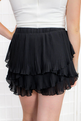 Effie Black Pleated Tiered Mini Skirt-2.7 August Apparel-L. Mae Boutique
