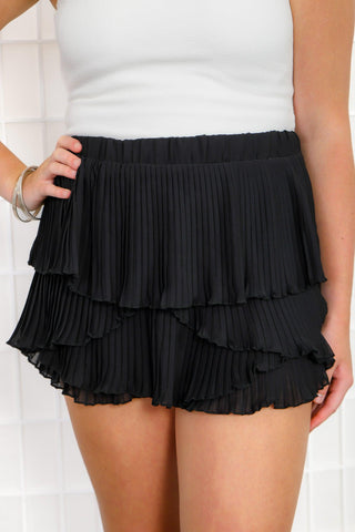 Effie Black Pleated Tiered Mini Skirt-2.7 August Apparel-L. Mae Boutique