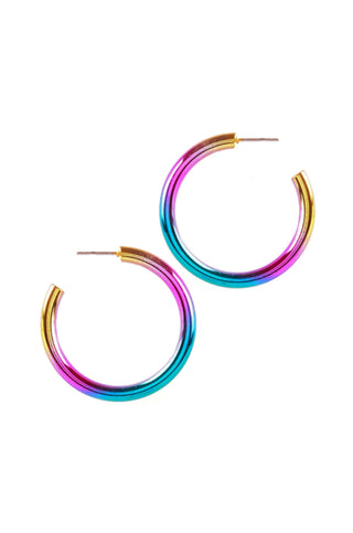 Electric Rainbow Metallic Hoop Earrings-Golden Stella-L. Mae Boutique