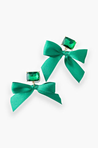 Elegant Green Satin Bow Earrings-Jewelry-Pannee-L. Mae Boutique & Wild Mabel Clothing