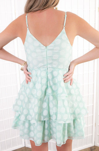 Eliza Mint Polka Dot Mini Dress-Do + Be-L. Mae Boutique