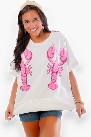 Ellsworth Lobster Sequin Oversized Tee-Peach Love California-L. Mae Boutique