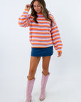 Lightweight soft knit sweater perfect for fall casual wear, colorful striped sweater for women, clemson game day sweater
