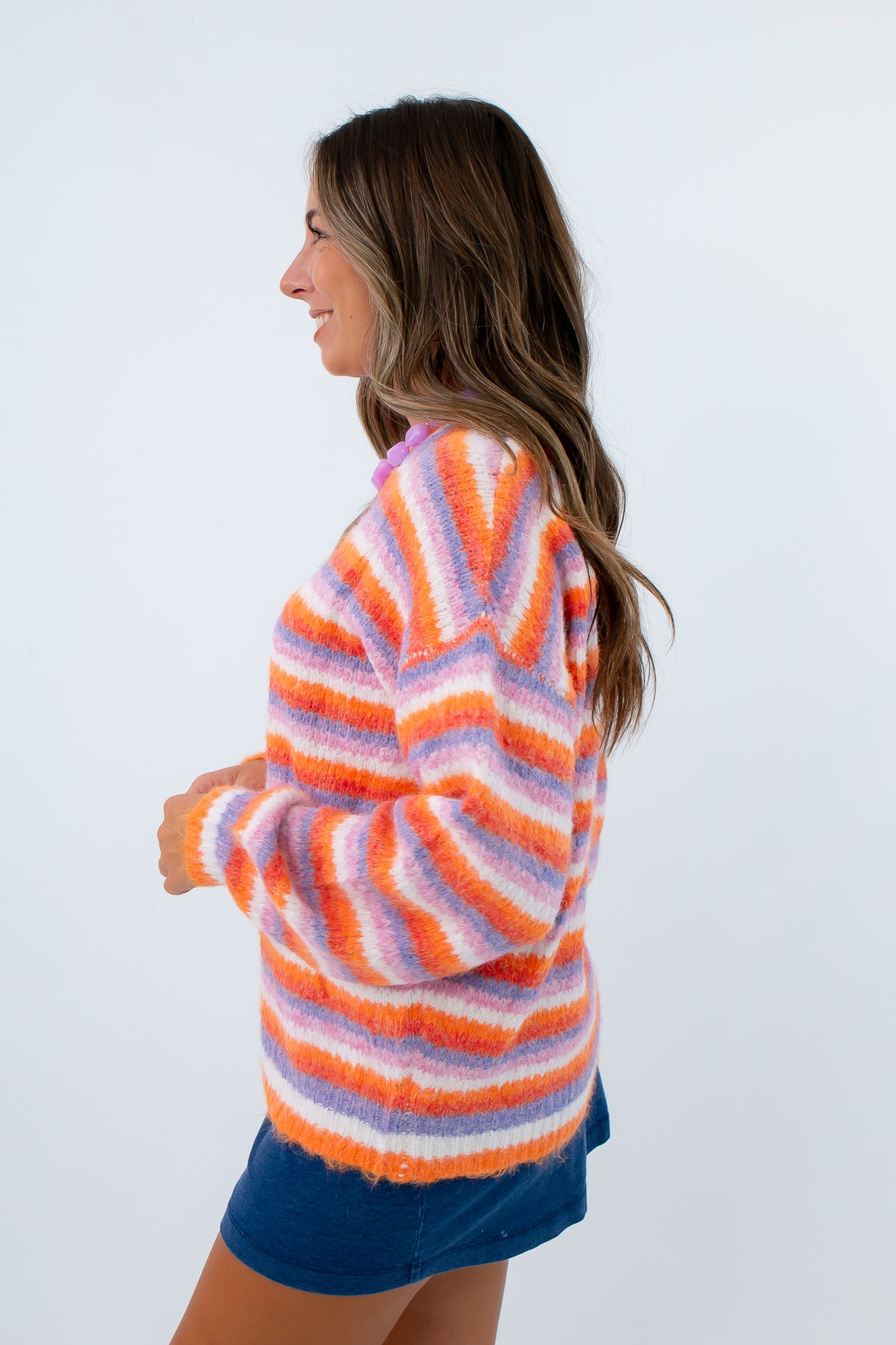 Colorful striped sweater with vibrant fall colors, orange and purple sweater for clemson game day