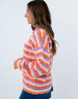 Colorful striped sweater with vibrant fall colors, orange and purple sweater for clemson game day