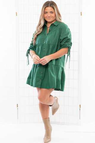 Evergreen Button Down Shirt Dress-Dresses-day + moon-L. Mae Boutique & Wild Mabel Clothing