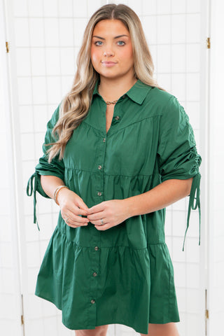 Evergreen Button Down Shirt Dress-Dresses-day + moon-L. Mae Boutique & Wild Mabel Clothing