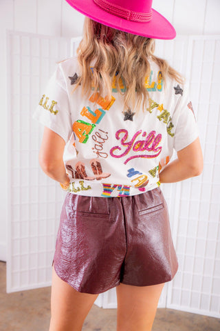 Eyes on You Burgundy Pleated Faux Leather Shorts-2.7 August Apparel-L. Mae Boutique