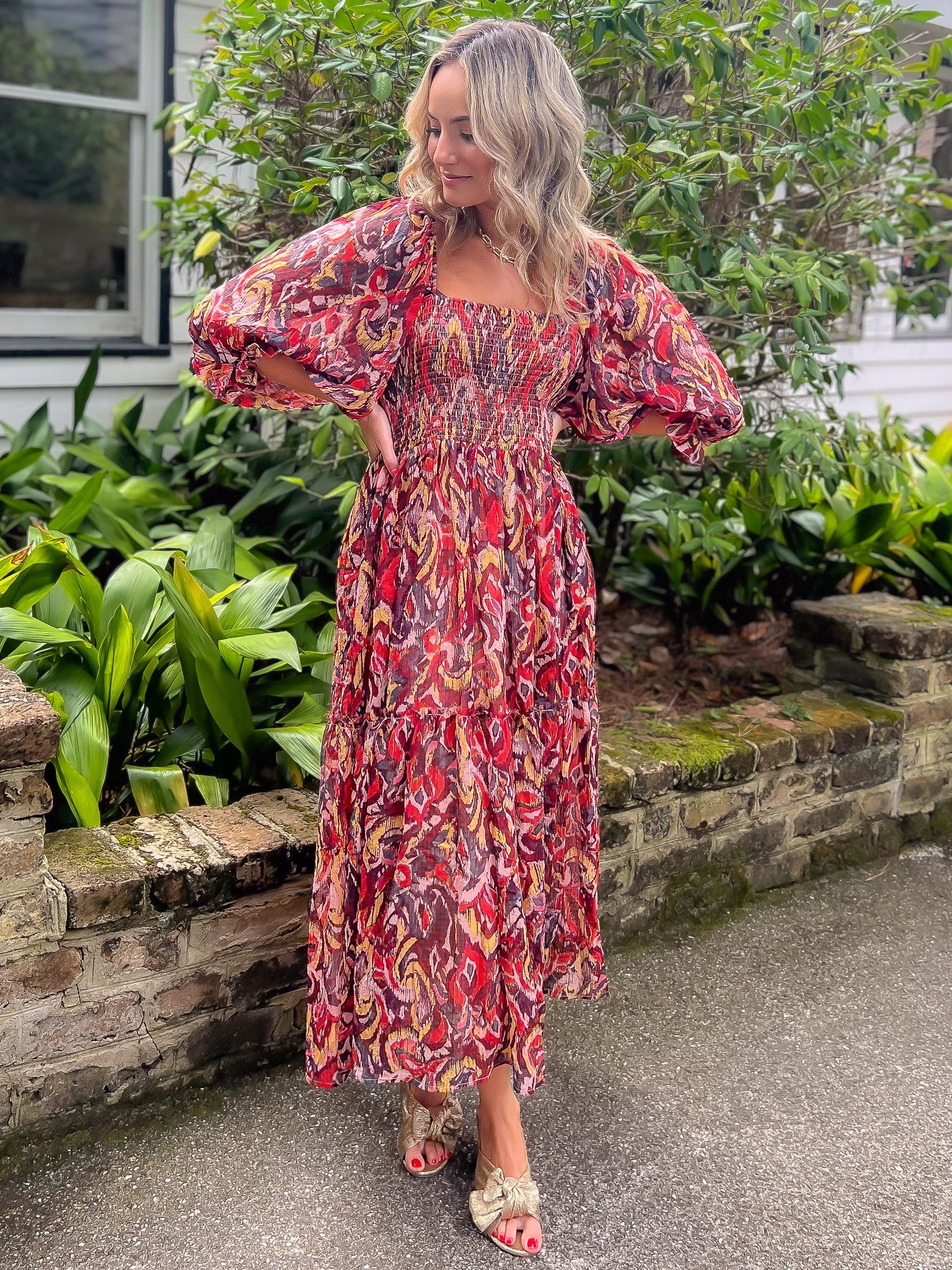 Fall Spice Crinkle Chiffon Smocked Midi Dress-Dresses-Fate-L. Mae Boutique & Wild Mabel Clothing