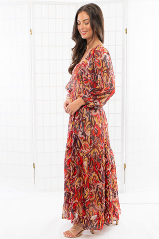 Fall Spice Crinkle Chiffon Smocked Midi Dress-Dresses-Fate-L. Mae Boutique & Wild Mabel Clothing