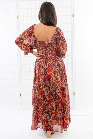 Fall Spice Crinkle Chiffon Smocked Midi Dress-Dresses-Fate-L. Mae Boutique & Wild Mabel Clothing