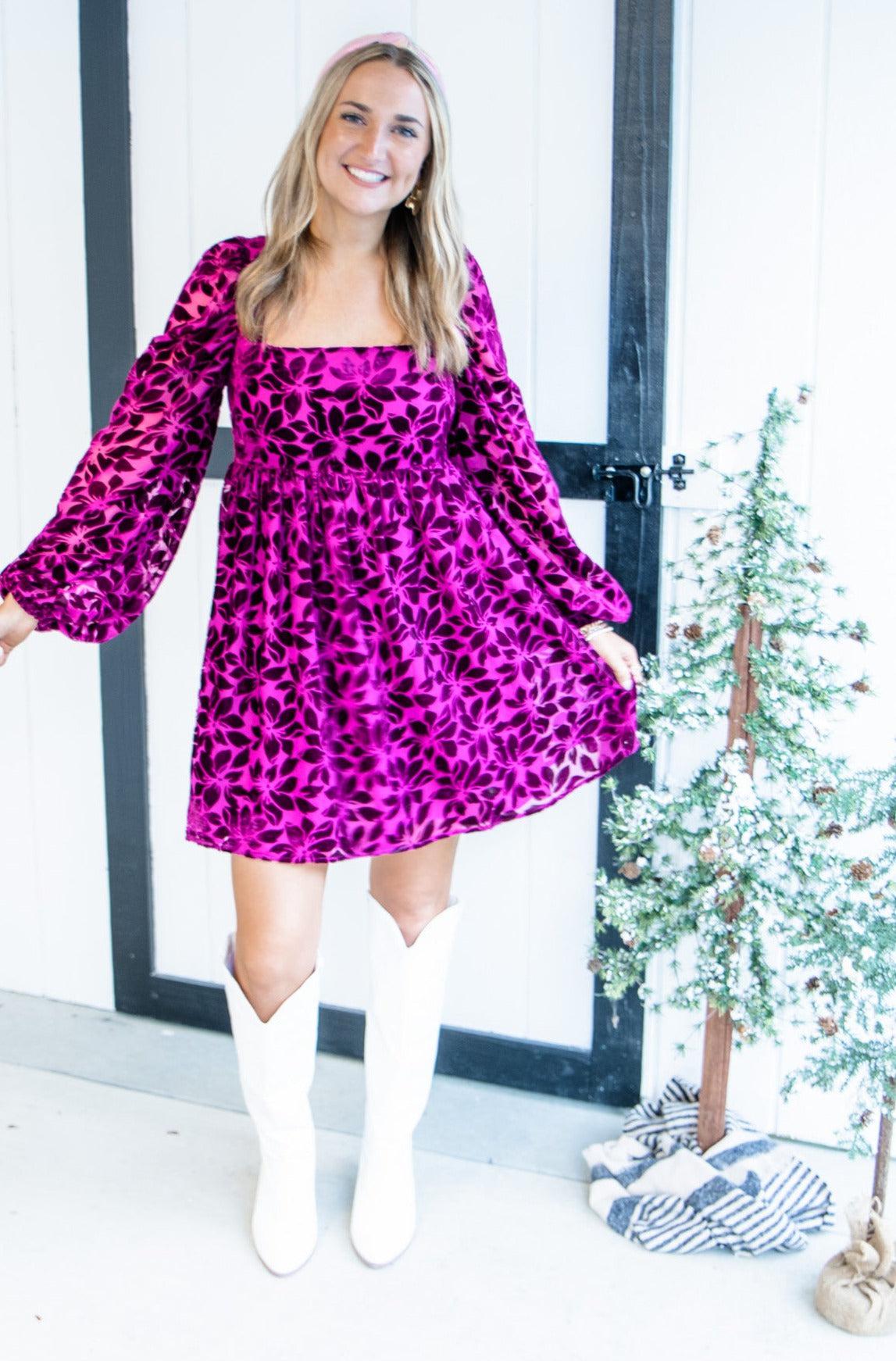 Falling Fuchsia Floral Baby Doll Mini Dress-Dresses-Emory Park-L. Mae Boutique & Wild Mabel Clothing