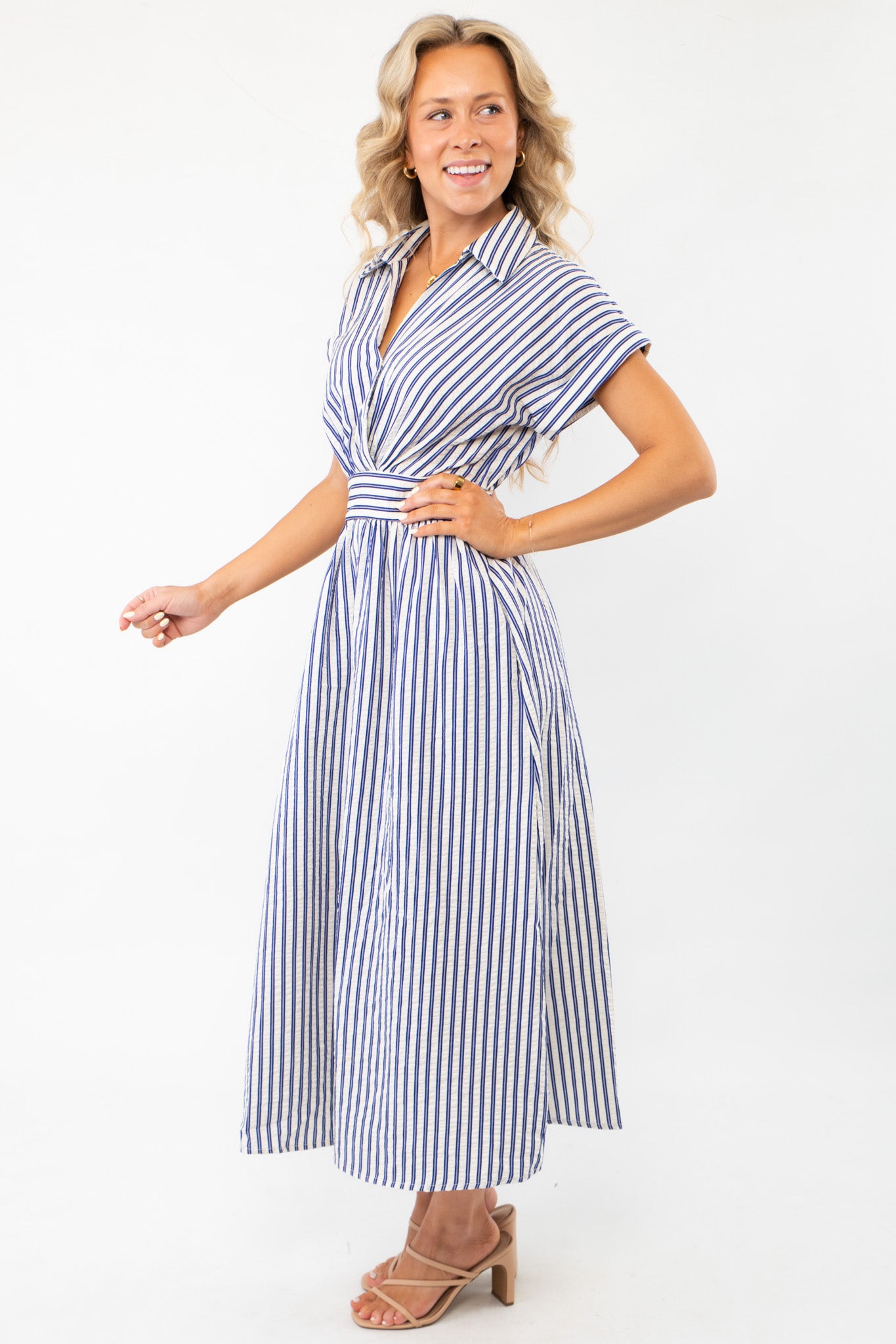 Favorite Things Blue Striped Midi Dress-Dresses-Entro-L. Mae Boutique &amp; Wild Mabel Clothing