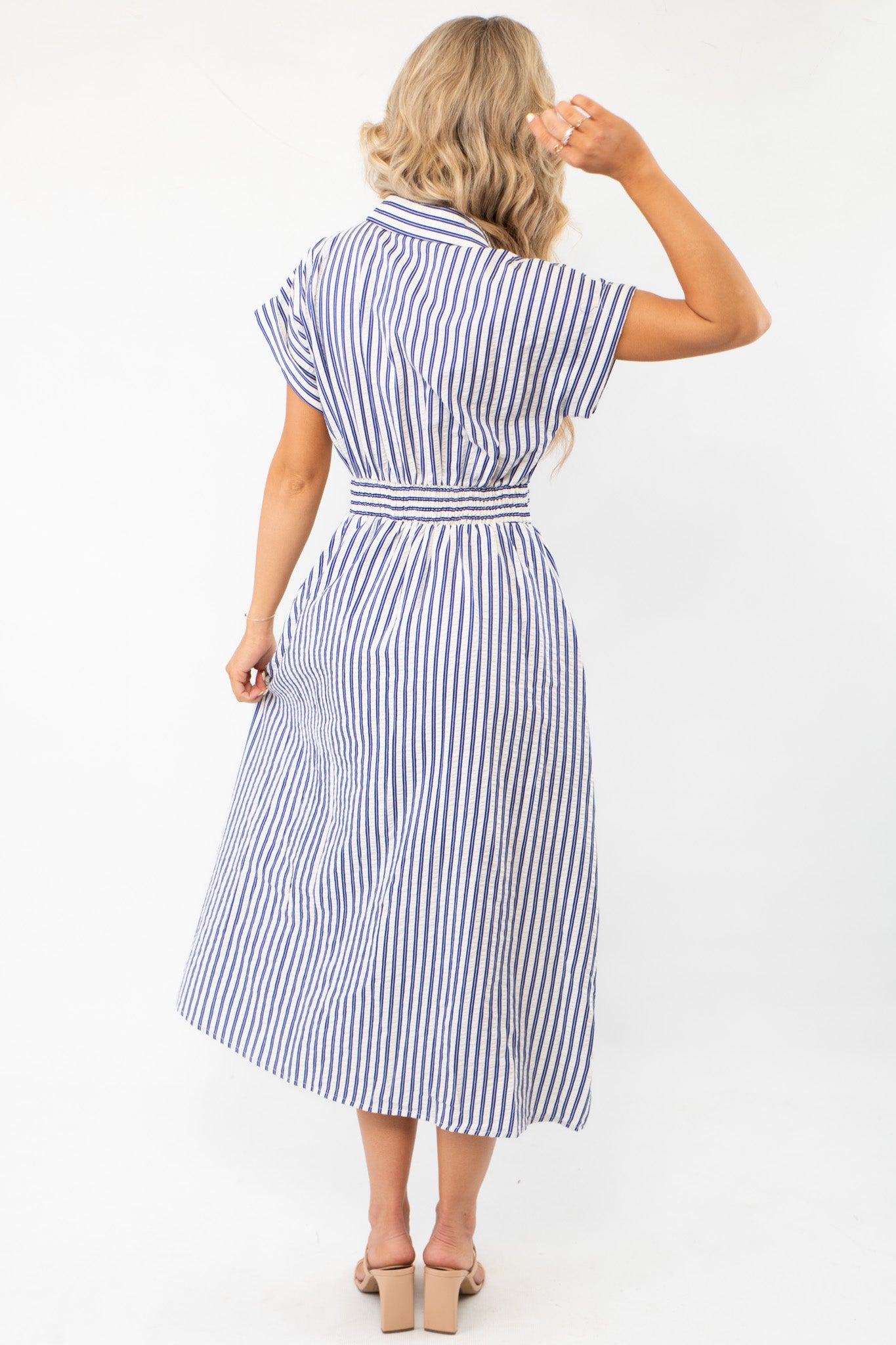 Favorite Things Blue Striped Midi Dress-Dresses-Entro-L. Mae Boutique &amp; Wild Mabel Clothing