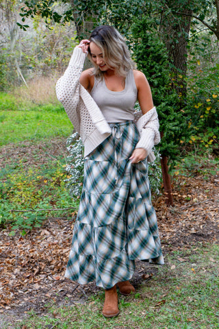 Feeling Flannel Green Plaid Maxi Skirt-Bottoms-Mustard Seed-L. Mae Boutique & Wild Mabel Clothing