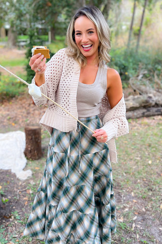 Feeling Flannel Green Plaid Maxi Skirt-Bottoms-Mustard Seed-L. Mae Boutique & Wild Mabel Clothing