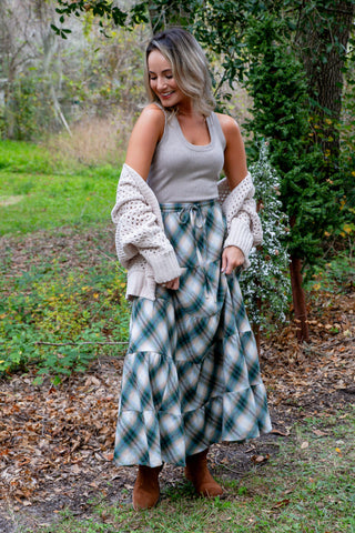 Feeling Flannel Green Plaid Maxi Skirt-Bottoms-Mustard Seed-L. Mae Boutique & Wild Mabel Clothing