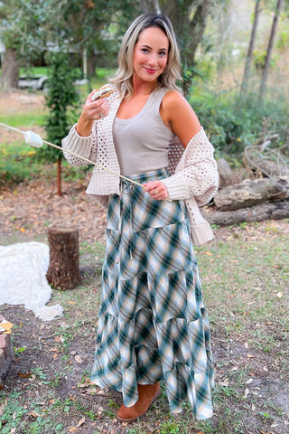 Feeling Flannel Green Plaid Maxi Skirt-Bottoms-Mustard Seed-L. Mae Boutique & Wild Mabel Clothing