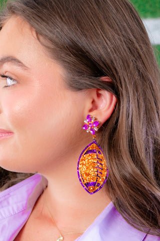 Field of Dreams Orange Glitter Football Earrings-Jewelry-Golden Stella-L. Mae Boutique & Wild Mabel Clothing