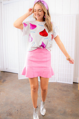 Flouncing Around Faux Suede Pink Flounce Hem Mini Skirt-Fate-L. Mae Boutique