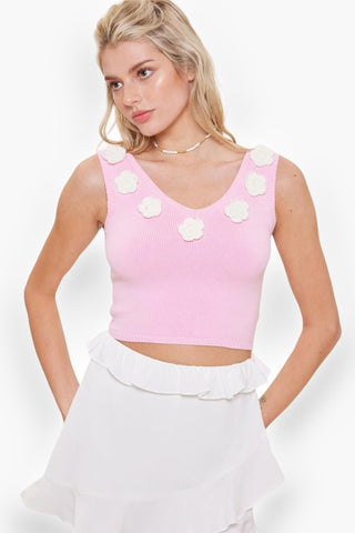 Flower Child Baby Pink Flower Knit Tank-idem ditto-L. Mae Boutique