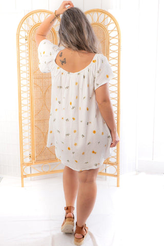 Flower Fields White Daisy Embroidered Gauze Mini Dress-In February-L. Mae Boutique