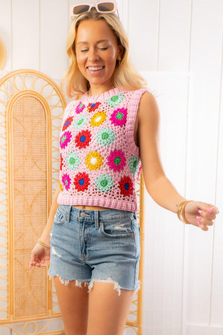 Flower Patch Multi Color Floral Crochet Tank-Entro-L. Mae Boutique