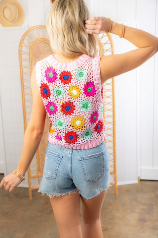 Flower Patch Multi Color Floral Crochet Tank-Entro-L. Mae Boutique