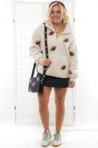 Football Fleece White Fuzzy Quarter Zip Pullover-Outerwear-WHY Dress-L. Mae Boutique & Wild Mabel Clothing