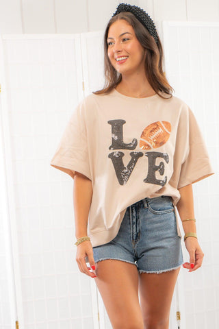 For the Love of Football Sequin Football T-Shirt-Tops-WHY Dress-L. Mae Boutique & Wild Mabel Clothing