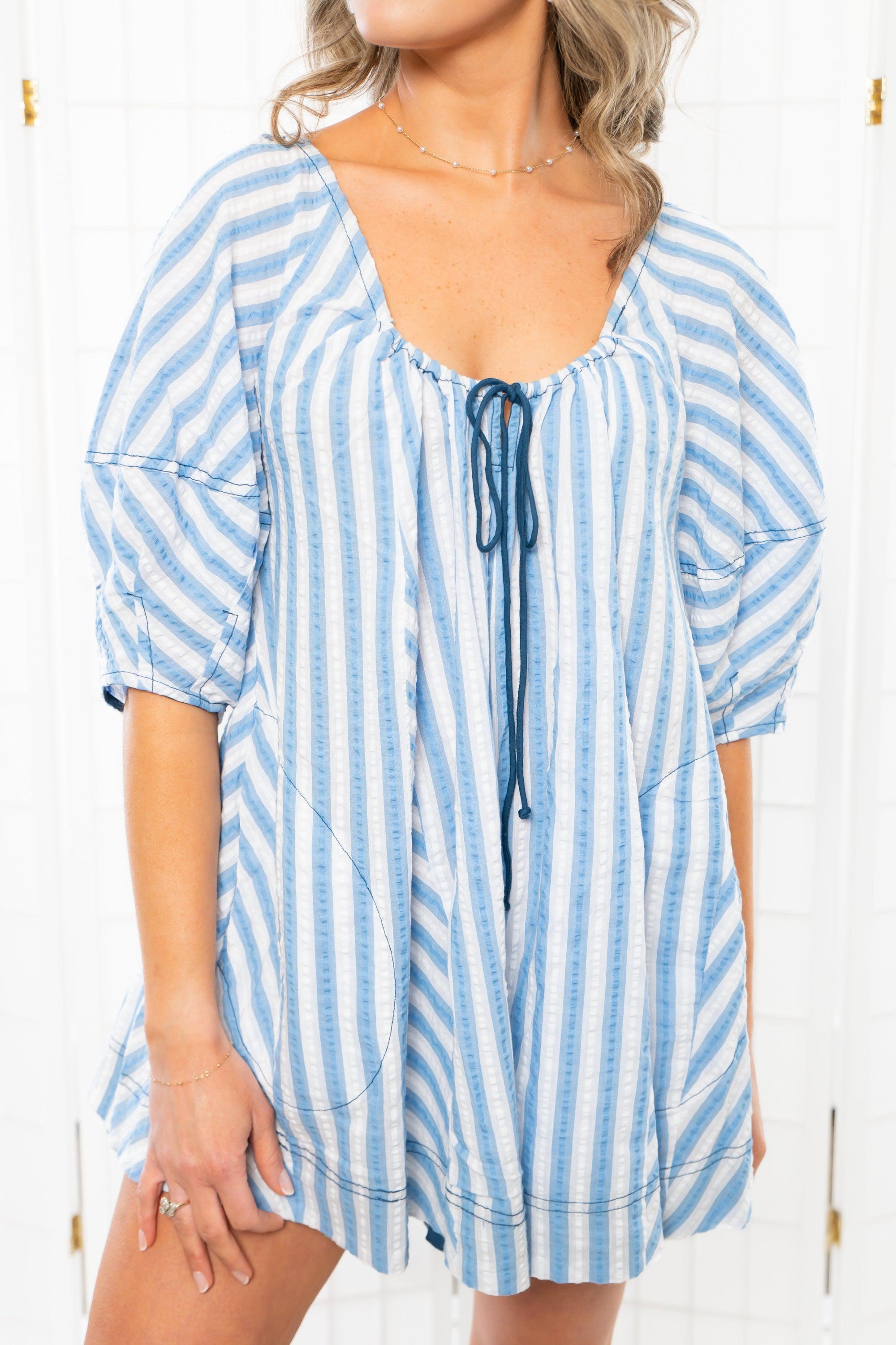 Free People Bob Around Blue Combo Romper-Onesies-Free People-L. Mae Boutique & Wild Mabel Clothing