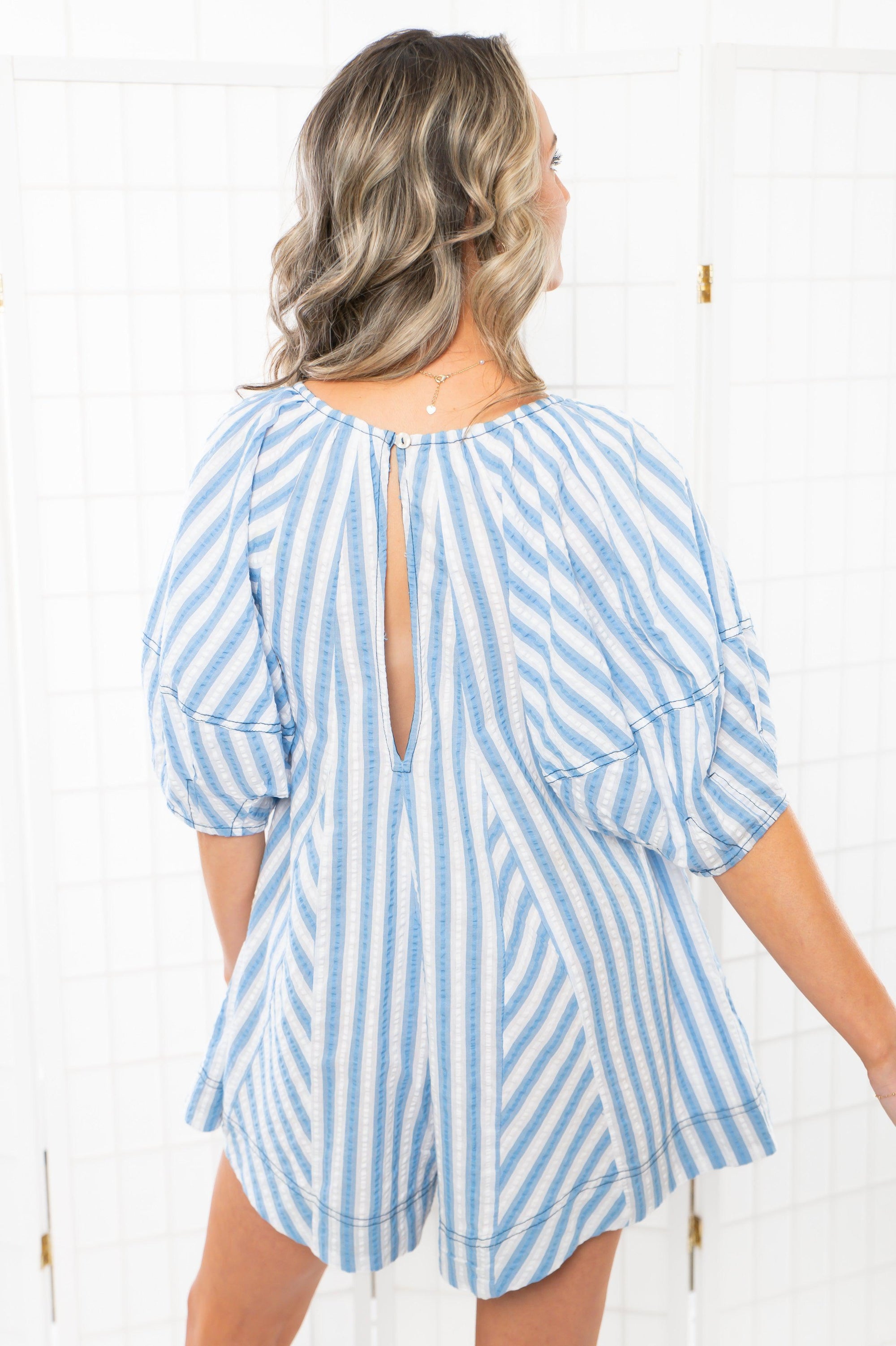 Free People Bob Around Blue Combo Romper-Onesies-Free People-L. Mae Boutique &amp; Wild Mabel Clothing